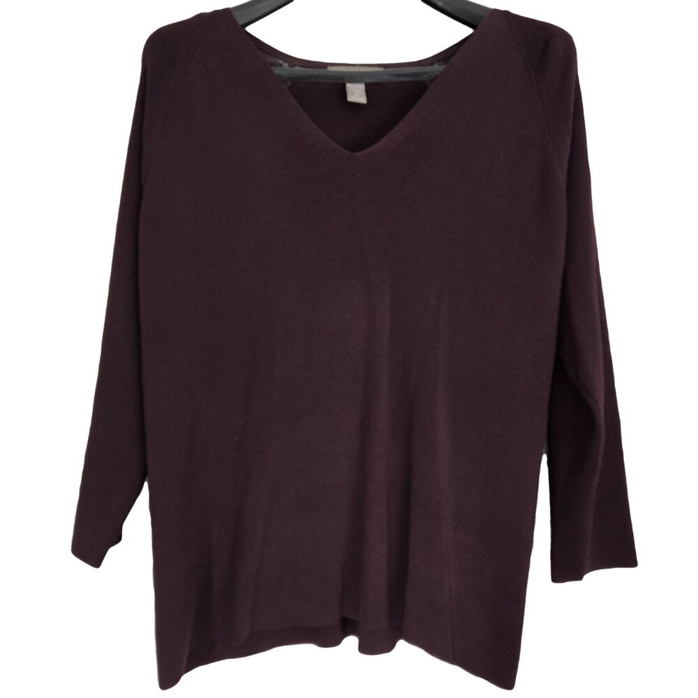 VALERIE Separates Chocolate Brown V Neck  3/4 Sleeve Top XL